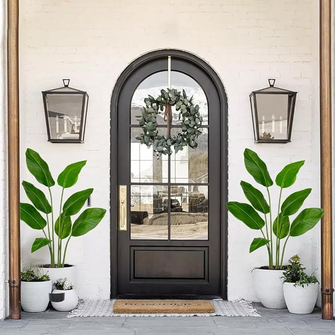 Hollyone 2pcs Large Bird of Paradise Artificial Plant in Pot 4FT Tall Fake Bird of Paradise Plant Faux Tropical Palm Tree Faux Plantain Banana Leaf for Indoor Outdoor Home Office Garden Decor 8 Leaves