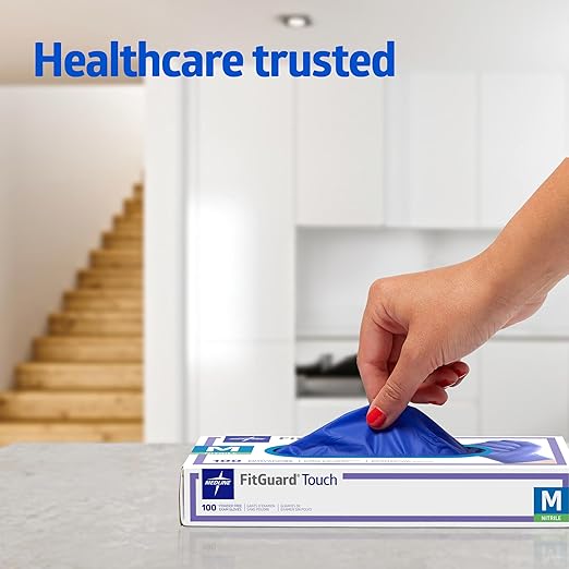 Medline FitGuard Touch Nitrile Exam Gloves, 100 Count, X-Large, Powder Free, Disposable, Not Made with Natural Rubber Latex, Excellent Sense of Touch for Medical Tasks, Durable for Household Chores