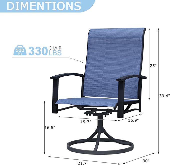 Outdoor Swivel Dining Chair Set of 2, All Weather Patio Dining Chair with Textilene High Back and Metal Frame for Backyard, Lawn Garde and Deck, Blue