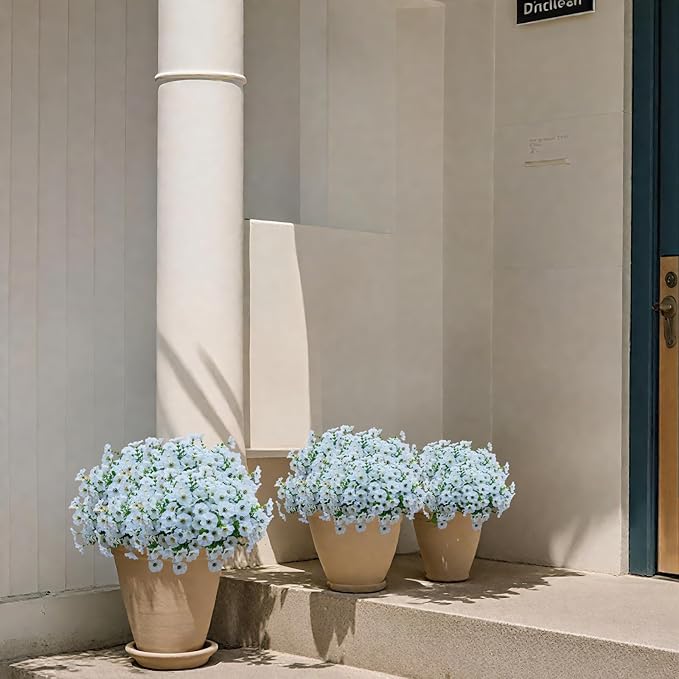 VDVST Artificial Flowers for Outdoors,UV Resistant Artificial Outdoor Flowers,Not-Fading Faux Flowers for Outdoor Planters for Front Door Porch Yard Patio Garden Home Decor,12 Bundles,White