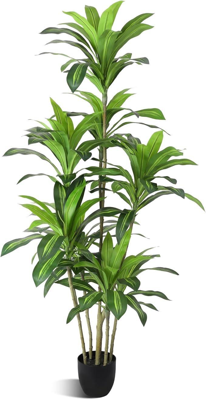 Waoops Artificial Plants 6Ft Dracaena Fragrans Faux Trees with 8 Heads Fake Tree for Home Decor Indoor or Outdoor Office Decoration Housewarming Gift