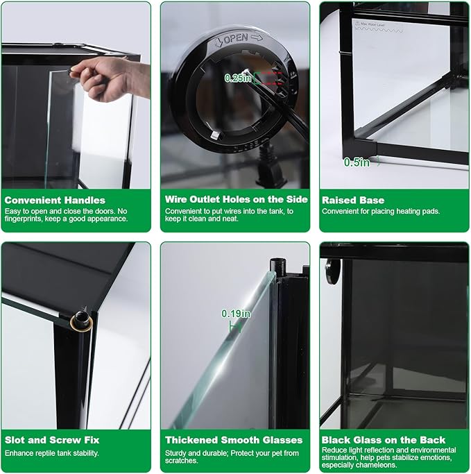 67 Gallon Reptile Tank Large Full Glass Terrarium, Bearded Dragon Tank Front Opening Reptile Enclosure Cage with Anti Escape Ventilated Top Lid for Snake Gecko Lizard Turtle 48''x18''x18''