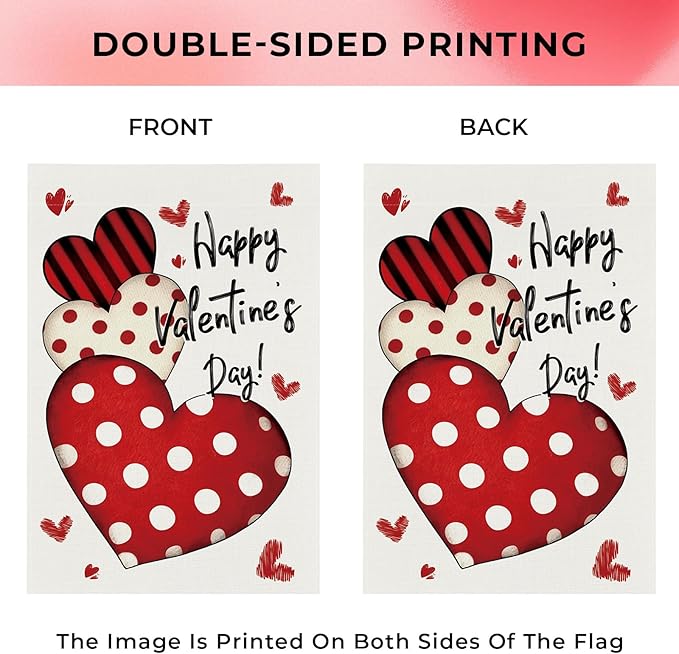 pretty_jessie Valentines Day Garden Flag 12x18 Inch Double Sided, Happy Valentines Day Love Hearts Burlap Yard Flag Anniversary Patio, Porch, Backyard Outdoor Decorations