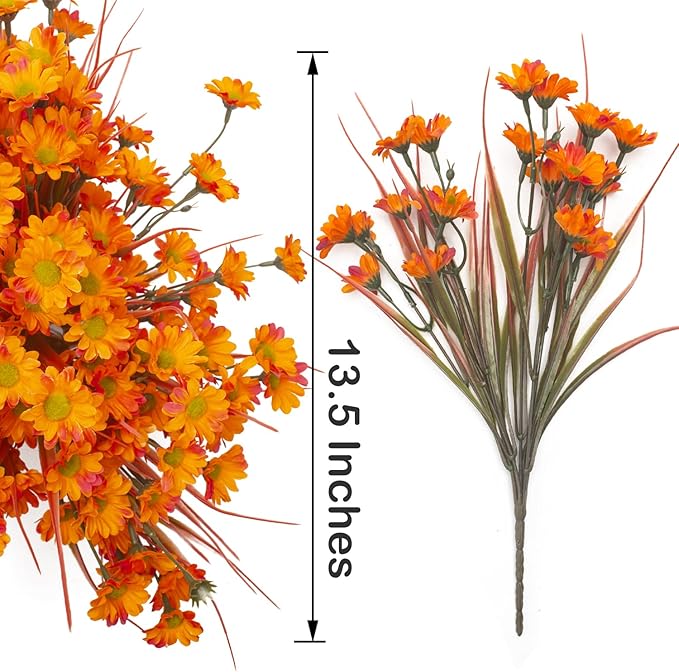 10 Bundles Artificial Flowers Outdoor Fake Fall Flowers for Outside Decoration UV Resistant Plastic Faux Plants for Garden Window Porch Balcony Fall Wedding Thanksgiving Decor