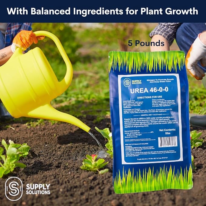 Supply Solutions Urea 46-0-0 Nitrogen Fertilizer to Stimulate Lush Growth and Deep Green Color - Plant Food Plant Fertilizer for Plants Lawn Garden - Bloom Booster for Flowers, Fruits (5lbs)
