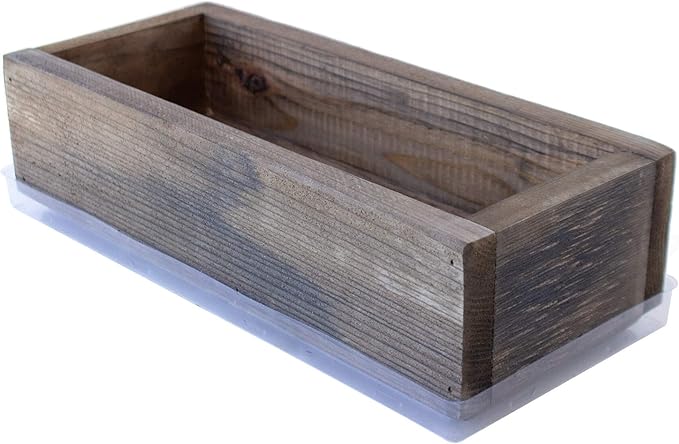 Handy Pantry Reclaimed Barnwood Style Planter Box - Rich Brown - Rustic Look - Flower, Herb & House Plant Garden Barn Wood Windowsill Planter with Drip Tray