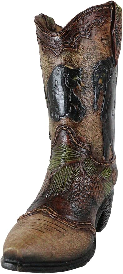 Ebros Gift Rustic Western Black Bear Family with Pine Cones Forest Cowboy Cowgirl Boot Decorative Figurine Or Floral Vase Planter Tooled Leather Finish Table Shelf Countertop Accent