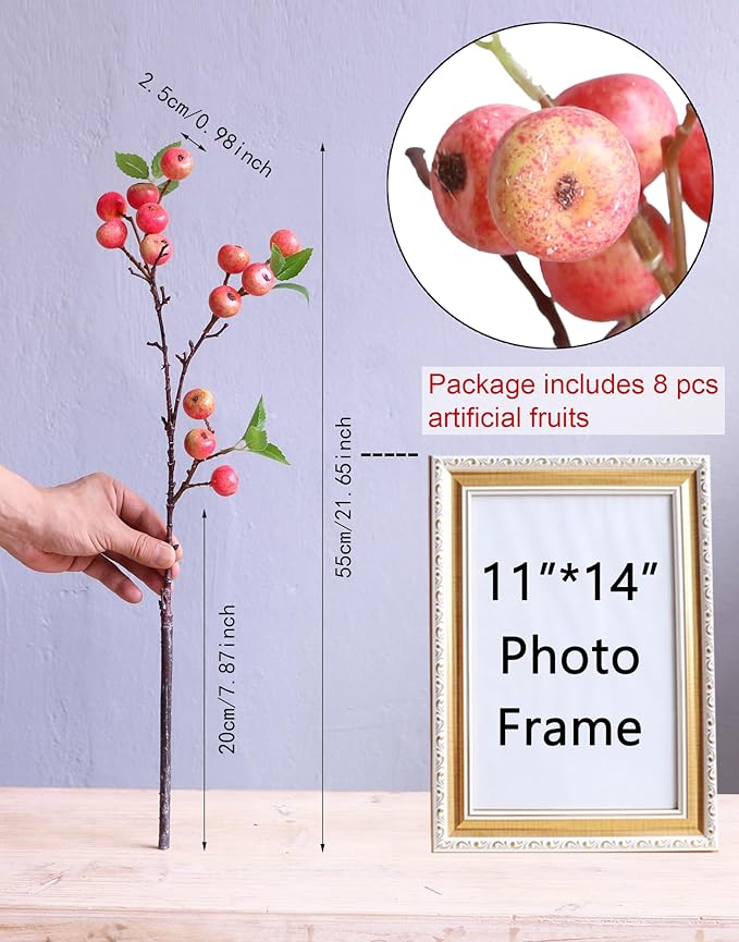 Forlaoers Like Natural 8Pcs 21.6 Inch Pink Faux Berries Fake Berry Branches Artificial Flowers for Home Decor Christmas Decorations Bathroom Wedding Table Centerpieces Vase Fillers