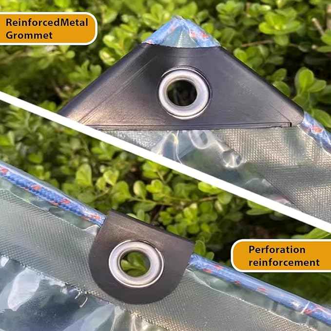 LC&QS Clear Tarps Heavy Duty Waterproof, 8x10ft Upgraded Edge Heat Fused Tear Resistant,Clear Tarps with Grommetsfor Patio Fencing,Rain, Wind, Cold, Chicken Coops,and More（Windproof Rope）