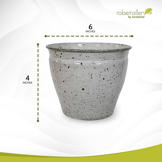 Headwind Riverside Collection – 6" Dalmation Glazed Decorative Plant Pots Indoor with Drainage & Outdoor - Modern Flower Pot Weather-Resistant Lightweight Planter by Robert Allen