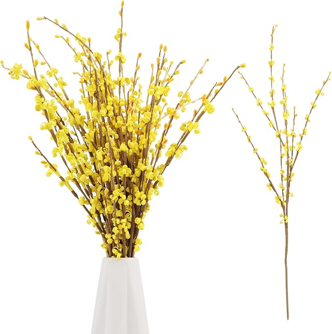 10 Pcs Long Stem Artificial Jasmine Flowers Yellow Fake Flowers Dried Fall Stems for Home Office DIY Floral Art Plant Wedding Fall Stems for Vases Party Thanksgiving Decor