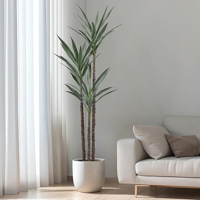 Artificial Tree 5.3ft Faux Agave Plant with 45 Leaves and 3 Realistic Trunks,Fake Floor Potted Artificial Tall Plants for Home Office Garden Decor Indoor (5.3Feet,1Pack)