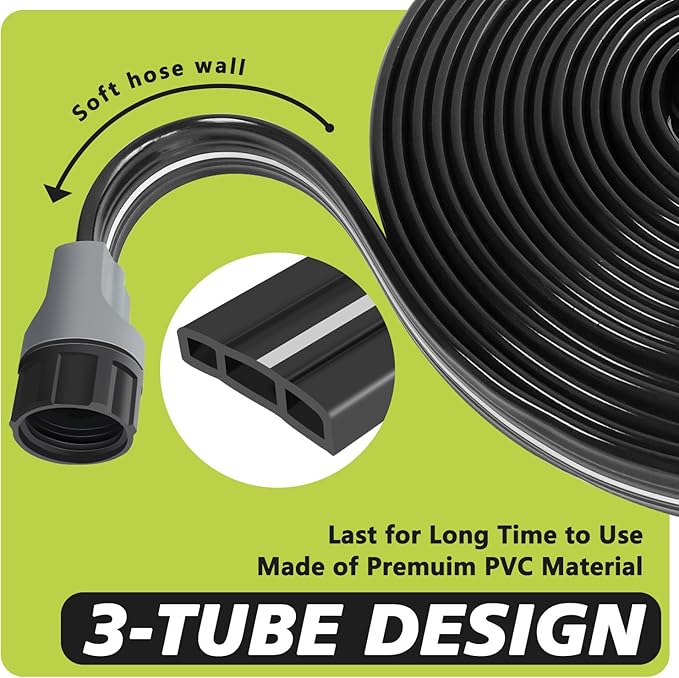 Sprinkler Hose with Holes, Flat Soaker Hoses 50 ft (25 ft 2pack) with Garden Staples and Splitters, PVC Drip Line Irrigation Watering Hoses for Lawn,Garden Beds (50 ft)