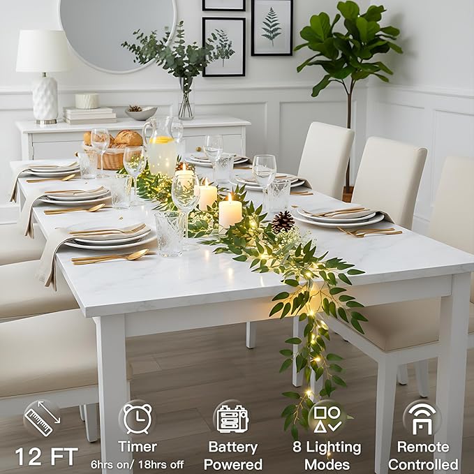 suddus Willow Vine with Fairy Lights Battery Operated, 12ft 40 LED Artificial Plants Lights with Remote, Hanging String Lights for Bedroom, Wall, Garden, Party, Wedding Decor (Warm White)