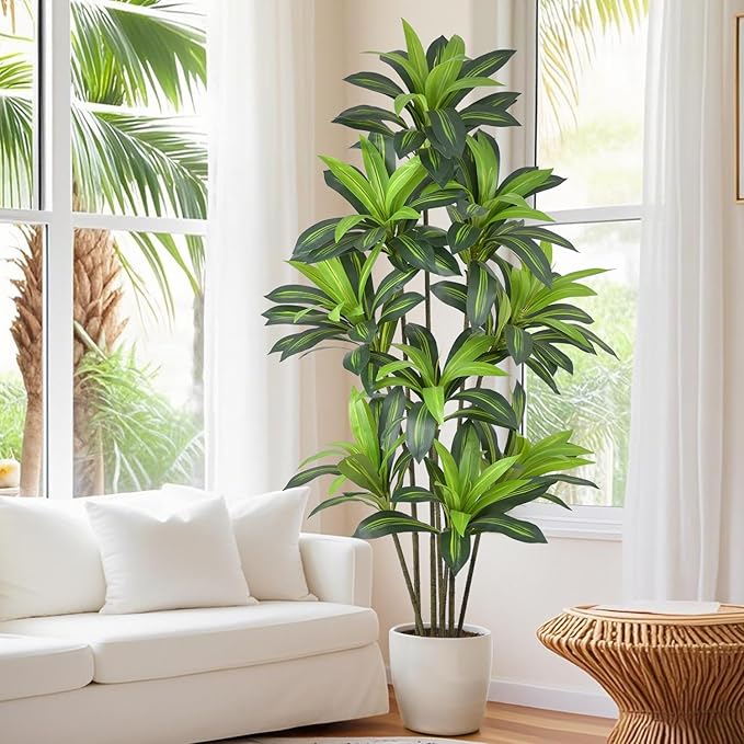 Artificial Dracaena Tree 7FT(84in) Tall Fake Plant with Realistic Green Leaves, Faux Floor Potted Artificial Trees for Home Office Living Room Decor Indoor (7feet,1 Pack)