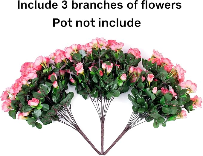 Artificial Faux Flowers Plants for Outdoor Outside Spring Decoration, Fake Silk Pink Camellia UV Resistant Realistic for Planter Pot Porch Patio Balcony Garden Yard Home Decor, 3 Large Bundles