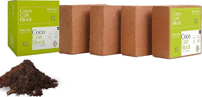 10 LB Premium Organic Coco Coir Compressed Natural Brick with Low EC and PH Balance 4 Pack- High Expansion for Indoor and Outdoor Potting Soil, Renewable Coco Soil for Gardening (50)