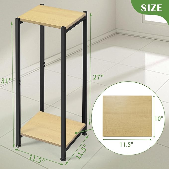 Dipion Tall Plant Stand Indoor,31 Inch Plants Stands,2 Tier Metal Plant Stand with Heavy Duty Wood,Yellow Oak and Black