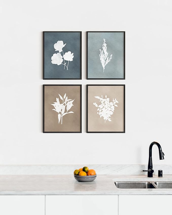 HAUS AND HUES Floral Wall Art - Set of 4 Plant Posters for Wall Vintage Botanical Prints, Flower Pictures for Room Aesthetic, Vintage Art Prints Flower Wall Art (Black Frame, 8x10)