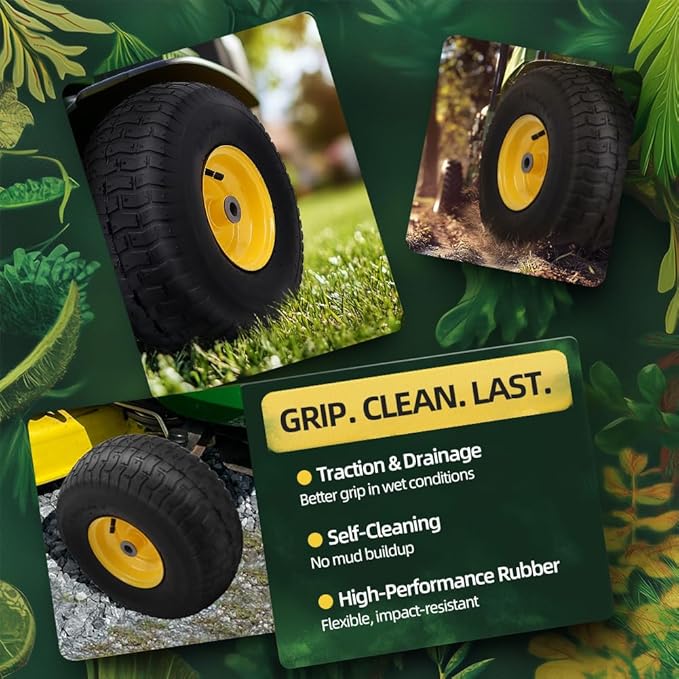15x6.00-6nhs Lawn Mower Tires (2 Pack),Replacement Riding Lawn Mower Front Tires - With 3" Centered Hub and 3/4" Bushings,Extra 5/8" Bushings(Yellow)
