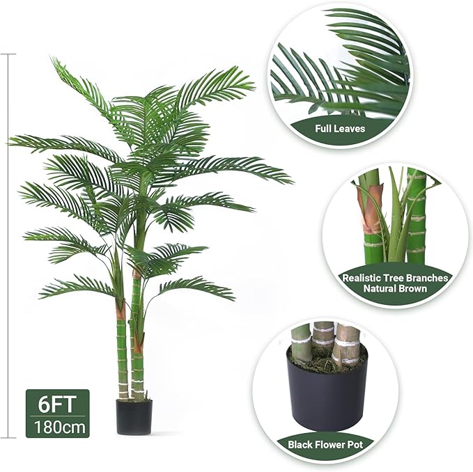 Howngyesimu 2Pack Artificial Palm Tree, 6FT Artificial Palm Plant with Real Bark Design Faux Palm Tree for Indoor Outdoor Modern Decoration Plants in Pot for Home Office
