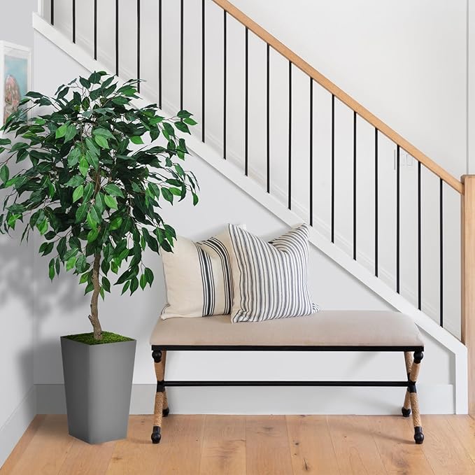 ASTIDY Artificial Ficus Tree 5FT - Faux Indoor Tree with Gray Tall Planter - Fake Ficus Floor Plant Potted - Artificial Silk Tree for Home Office Living Room Decor Indoor