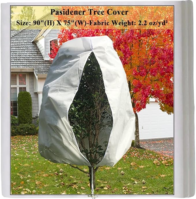 Pasidener Plant Covers Freeze Protection 1 Packs 90" x75" 2.2oz Tree Covers Frost Plant Covers Freeze Cloth for Outdoor Plants with Zipper Drawstring