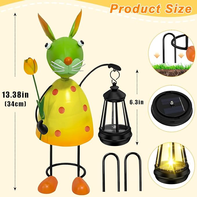 Solar Garden Lights Rabbit Statue with Solar Lantern Lights,13.38 inch Garden Lawn Decoration,Birthday Gifts for Women Grandma,Gardening Gifts Decorative Stakes for Yard,Patio,Porch, Christmas
