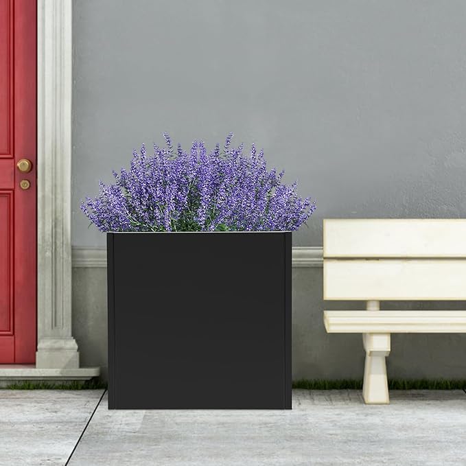 16~32inch Steel Planter Square Outdoor Planters Box Indoor Metal Large Planters Cube, Heavy Duty Flower Pot Modern for Commercial Residential Home Garden Porch Hotel Patio (Black, 26×26×26in)