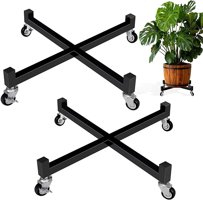 JzNova 2 Pack 10" Plant Caddy with Wheels, Heavy Duty Metal Rolling Plant Dolly, Plant Stand with Lockable Casters, Planter Pot Mover Indoor Outdoor, Fit 5-10 Inch Pot (10 INCH)