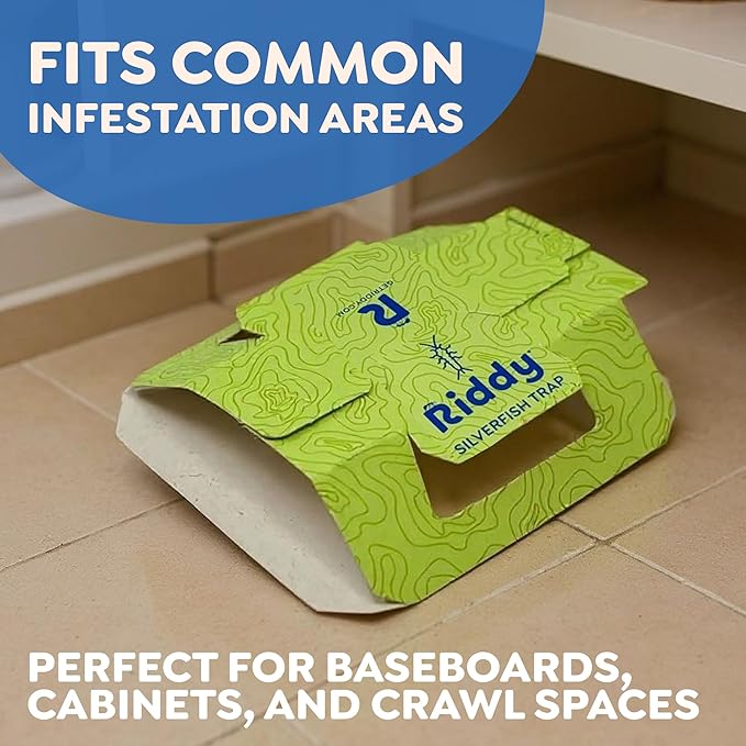 Riddy Insect & Silverfish Traps for Home, Small Trap Catchers for Tight Spaces, Non‑Toxic Glue Sticky Adhesive, Easy Setup for Indoor Infestation Areas, 5 Packs, Each with 2 Traps (10 Total)