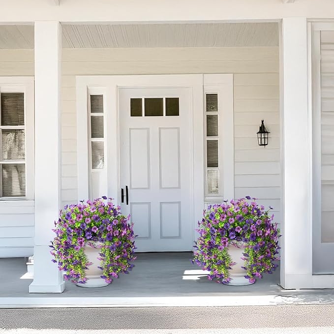 ZFProcess Artificial Hanging Flowers for Outdoors Spring Decoration, 2PCS Silk Fake Daisy Realistic Outdoor Flowers UV Resistant Porch Patio Window Yard Decor(Dark Orchid)
