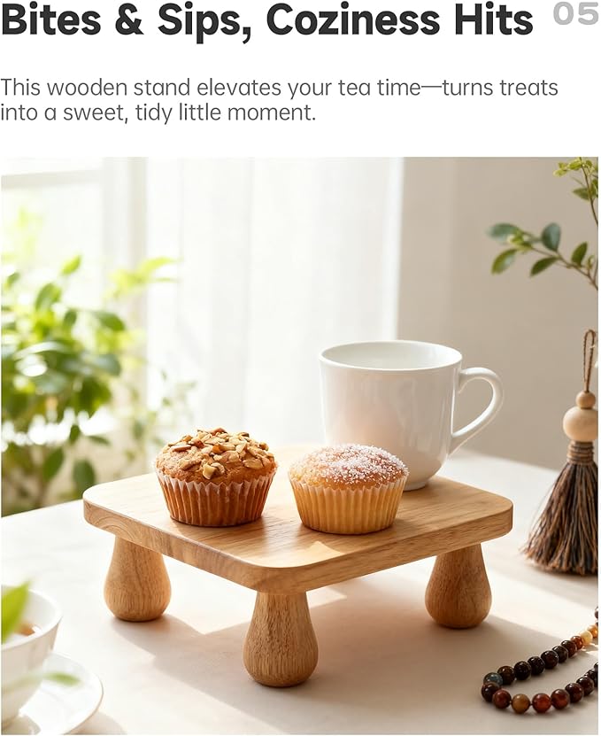 100% Solid Wood Plant Stand Indoor, Wooden Stool Display Stand, Riser Flower Pot Holder, Modern Plants Rack, Small Planter Tray for Home Decor, Living Room, Gardening, Natural (1PC)