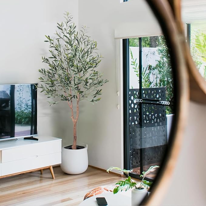 HAIHONG Olive Tree Artificial Plant 6FT,Artificial Olive Tree Mediterranean Silk Screened Broad-leaved Olive Tree with Realistic Fruit, Lifelike Plant Nordic Style Home Aesthetic Hotel Decor