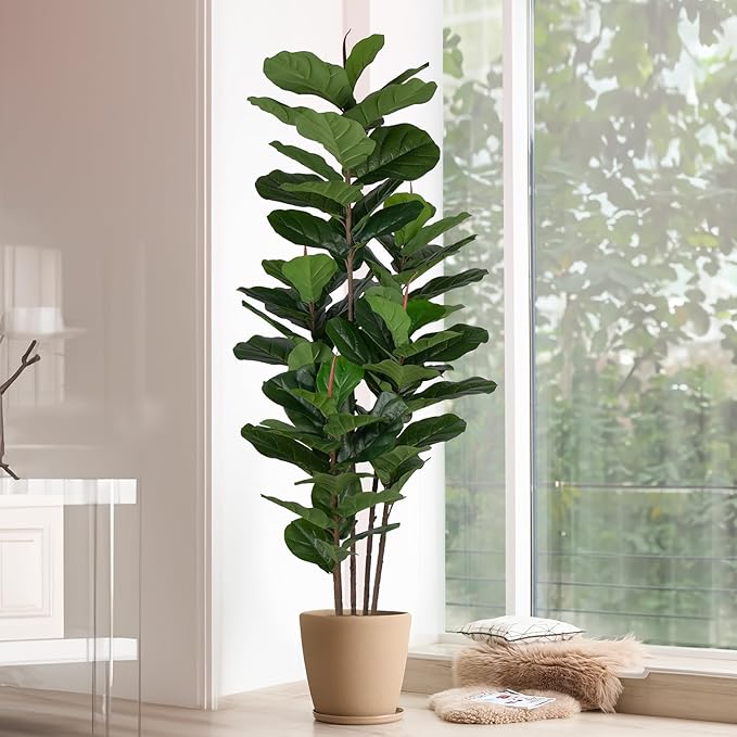 Yepdin 2 Pack Fiddle Leaf Fig Tree - Artificial Ficus Tree with Tall Artificial Plants Large 69 Fiddle Leaves -Fake Trees for Indoor Outdoor Home Decor Living Room