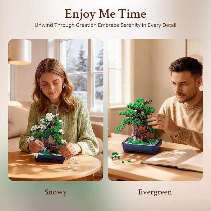 Wise Block Bonsai Tree Building Set Toy for Adults, 2-in-1 Two Seasons Botanicals Building Blocks Sets 950 Pcs DIY Serene Pine Decor Room Decoration Birthday Toys for Kids and Adults