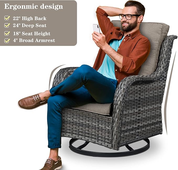 Belord Outdoor Furniture Wicker Conversation Sets - 7 Piece Patio Rattan Furniture Sets with Swivel Rocker Chairs Outdoor Sofa for Porch Deck Backyard Mixed Grey/Grey