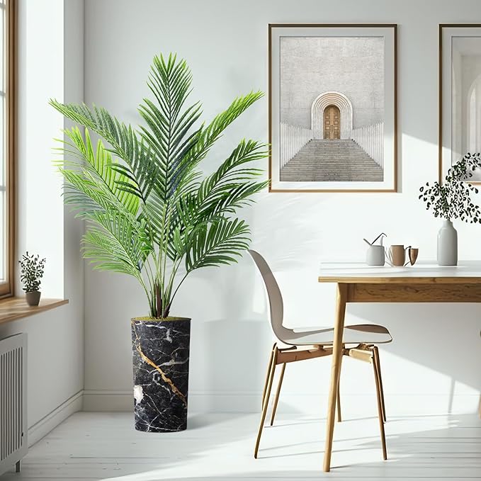 Artificial Tree in Modern Granite Effect Planter, Fake Areca Tropical Palm Silk Tree for Indoor and Outdoor Home Decoration - 66" Overall Tall (Plant Pot Plus Tree)