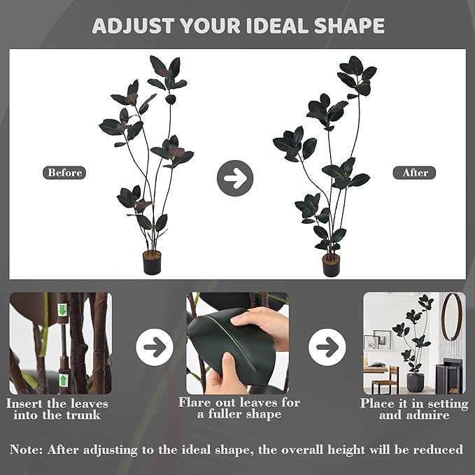 Artificial Rubber Tree 7FT with 40 Glossy Leaves & 6 Heads & Black Pot Cover with Coconut Fiber Realistic Tall Large Faux Tropical Ficus Elastica Plant 84 Inch for Indoor Home Modern Decor