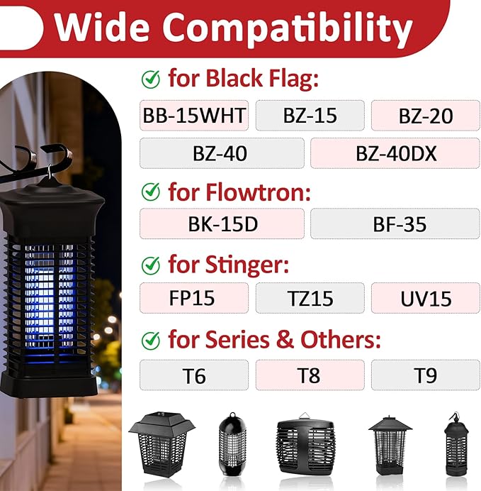 6 Pcs 15W 4-Pin U-Shaped Replacement Bulb for Black Flag BB-15WHT Flowtron BK-15D Stinger FP15 TZ15 B1515-4 Hemiua T6 Pro & Most 15W Bulbs, Indoor/Outdoor Use
