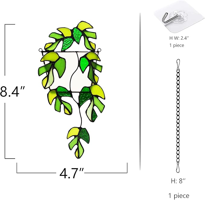 BOXCASA Stained Glass Window Hanging - Handmade Monstera Leaf Suncatcher for Plant Lovers,Plant Gifts for Women,Grandma,Mother's Day,Christmas