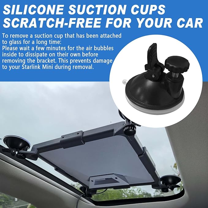 Starlink Mini Mount | Starlink Mini Car Mount with Strong Suction Cup - Secure Kit for Car Windows & Sunroofs, 2 Extra Cups for Road Trip RV Boat, Stable Satellite Signal Holder
