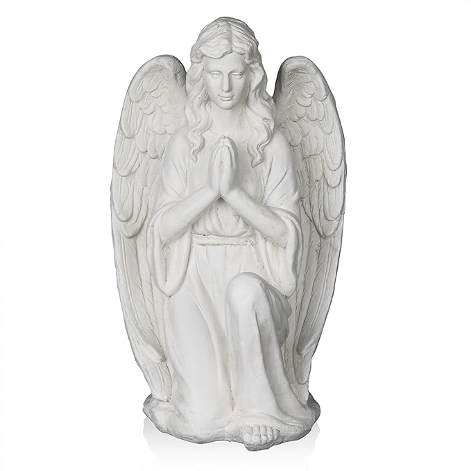 Alpine Corporation 27" Tall Indoor/Outdoor Kneel Praying Angel Statue, Tabletop Garden Decor, White