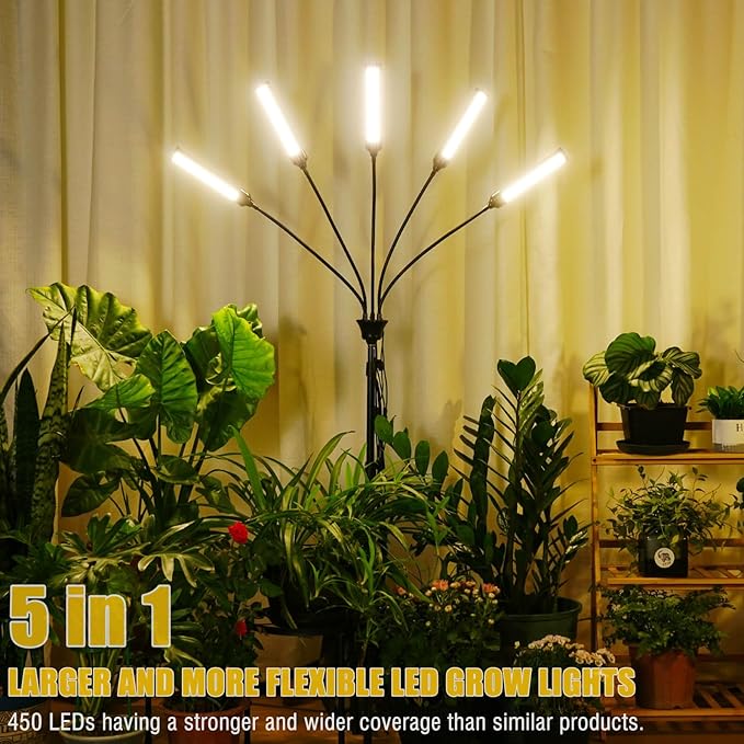 Abriselux LED Grow Light Coverage and Upgraded Larger Board, Full Spectrum Grow Lamps for Indoor Hydroponic Growing Light with High PPFD (5 Branches)