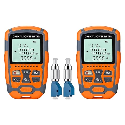 Duogalia 2-Pack Fiber Optic Tester Portable Fiber Light Power Meter -70~10dBm, SC/FC/ST Universal Interface Built-in 30Km Fault Detector with FC to LC Adapter