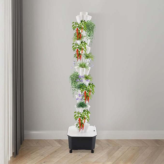 Hydroponics Growing System, 12 Layers 60 Plant Sites Indoor Hydroponic Tower with Water Pump, Vertical Garden Planter with Wheels, Hydroponic Germination Kit for Gardening Lover