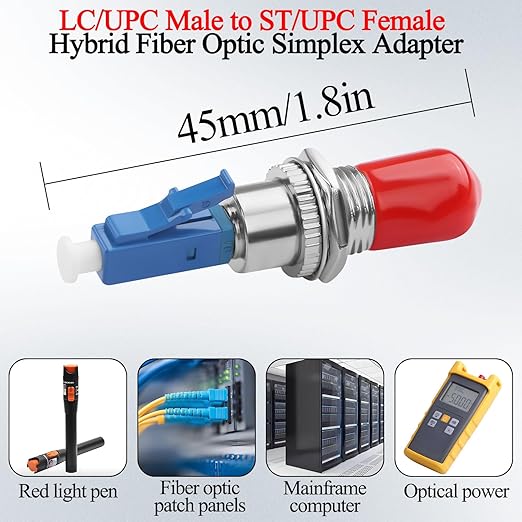 QIANRENON LC to ST Hybrid Fiber Simplex Adapter Coupler SM 9/125μm LC/UPC Male to ST/UPC Female Fiber Optic Interface Connector for Patch Cord Pigtail Optical Power Meter Red Light Pen FTTH