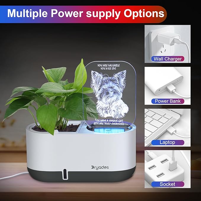 DRYADES Self-Watering Plant Pot with LED Note Board & 7 Colors Pen, Led Acrylic Message Board with Plant Pot,Dog Board Night Light with Planting Pot for Christmas/Thanksgiving/Gifts(No Plant&Seed)