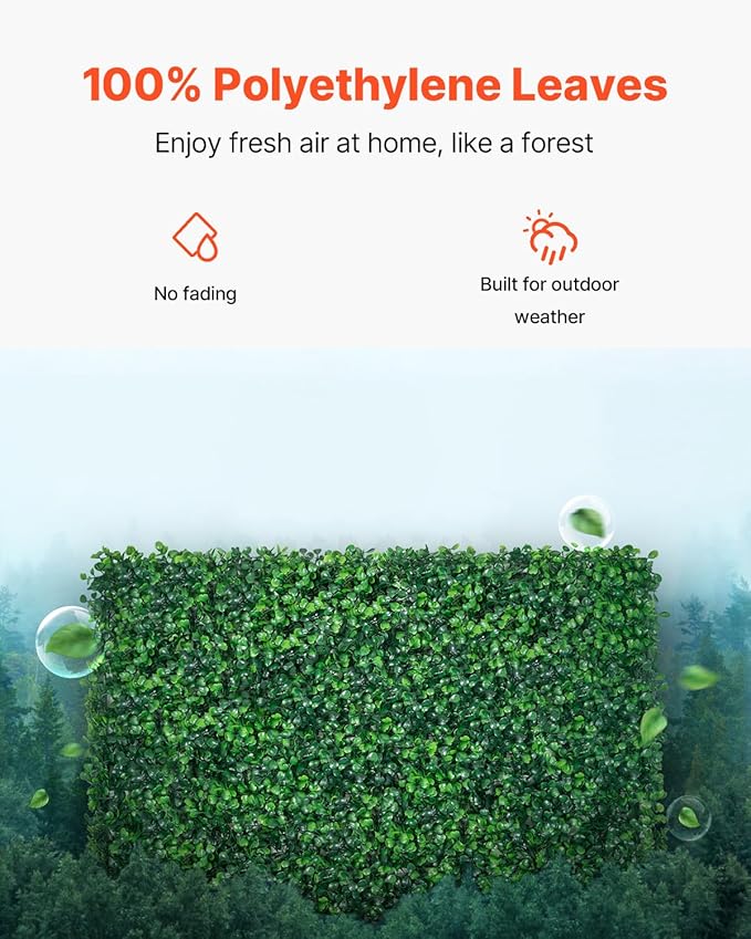 VEVOR 24PCS Artificial Boxwood Panels, 24 x 16 in 1.6 in Sun Protected Boxwood Hedge Wall Panel, Green Fake Grass Backdrop Wall for Privacy Fence Decor Indoor Outdoor Garden Backyard