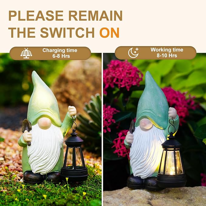 Gnome Garden Decor Statue Solar Decorations for Yard Lawn Outside with Lantern Outdoor Decorations for Balcnoy